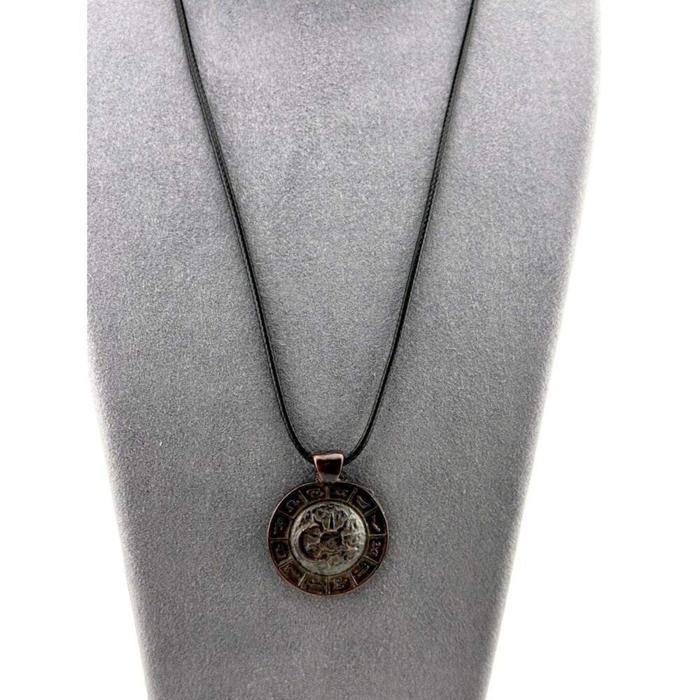 Greek Zodiac Necklace Bronze Ancient Coin Replica Black Cord Handmade Unisex